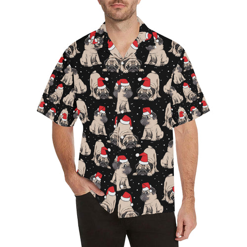 Christmas Pugs Santa_s red cap pattern Men's All Over Print Hawaiian Shirt