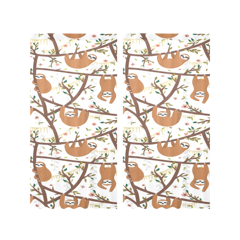 Sloths hanging on the tree pattern Gauze Curtain