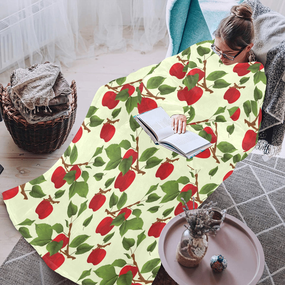 Red apples leaves pattern Blanket Robe with Sleeves