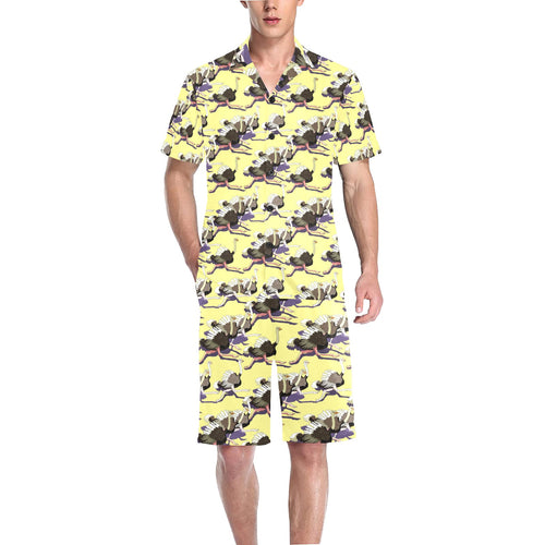 Ostrich Pattern Print Design 04 Men's V-Neck Short Pajama Set