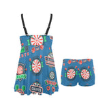 Darts Pattern Print Design 02 Chest Sexy Pleated Two Piece Swim Dress