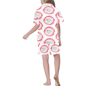 Hand drawn dragon fruit Kids' Boys' Girls' V-Neck Short Pajama Set