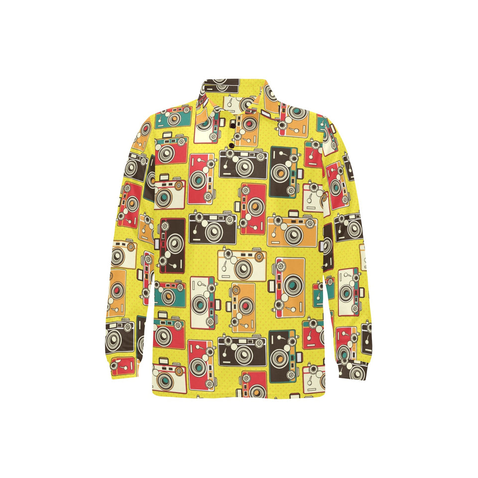 Camera Pattern Print Design 02 Men's Long Sleeve Polo Shirt