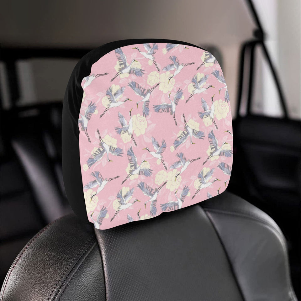 Japanese crane rose pattern Car Headrest Cover