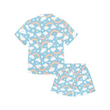 Cute rainbow clound star pattern blue background Kids' Boys' Girls' V-Neck Short Pajama Set