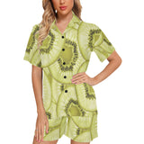 Sliced kiwi pattern Women's V-Neck Short Pajama Set