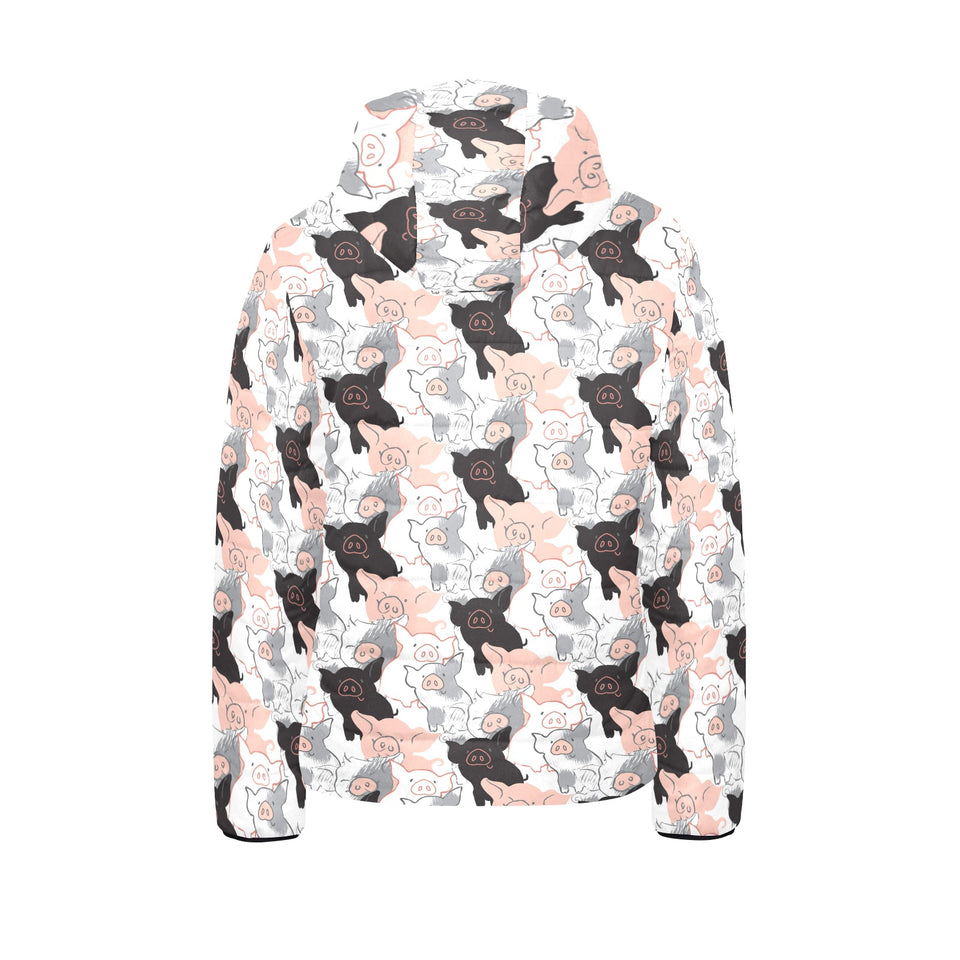 Pig Pattern Print Design 05 Kids' Boys' Girls' Padded Hooded Jacket