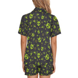 Alien Pattern Print Design 02 Women's V-Neck Short Pajama Set