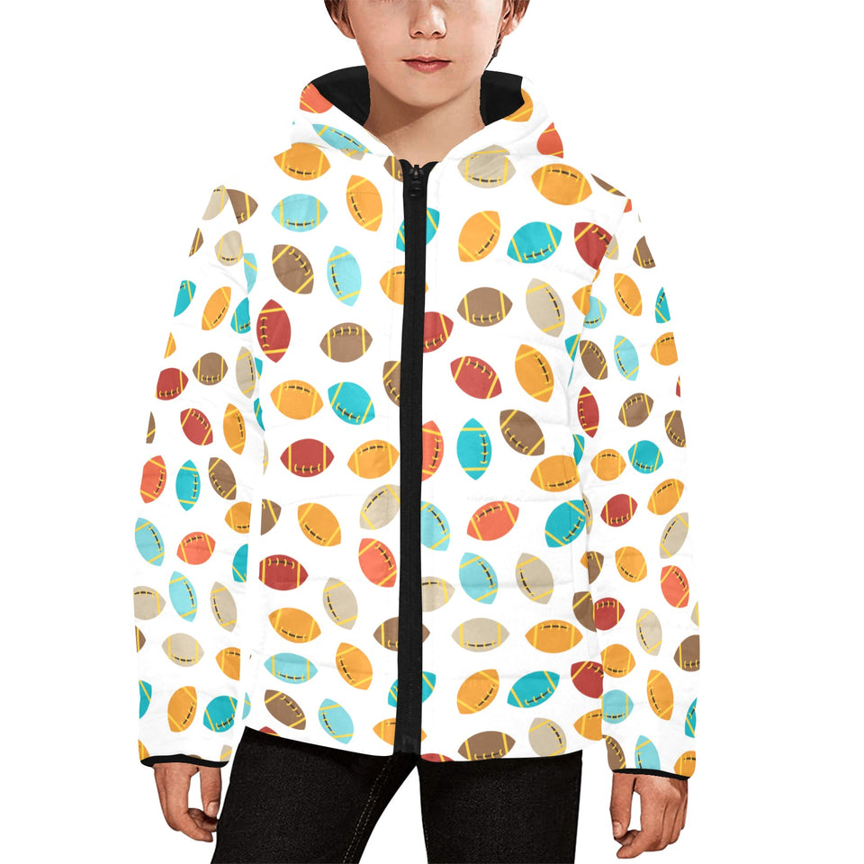 Colorful american football ball pattern Kids' Boys' Girls' Padded Hooded Jacket