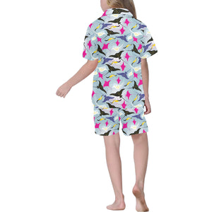 Stingray Pattern Print Design 01 Kids' Boys' Girls' V-Neck Short Pajama Set