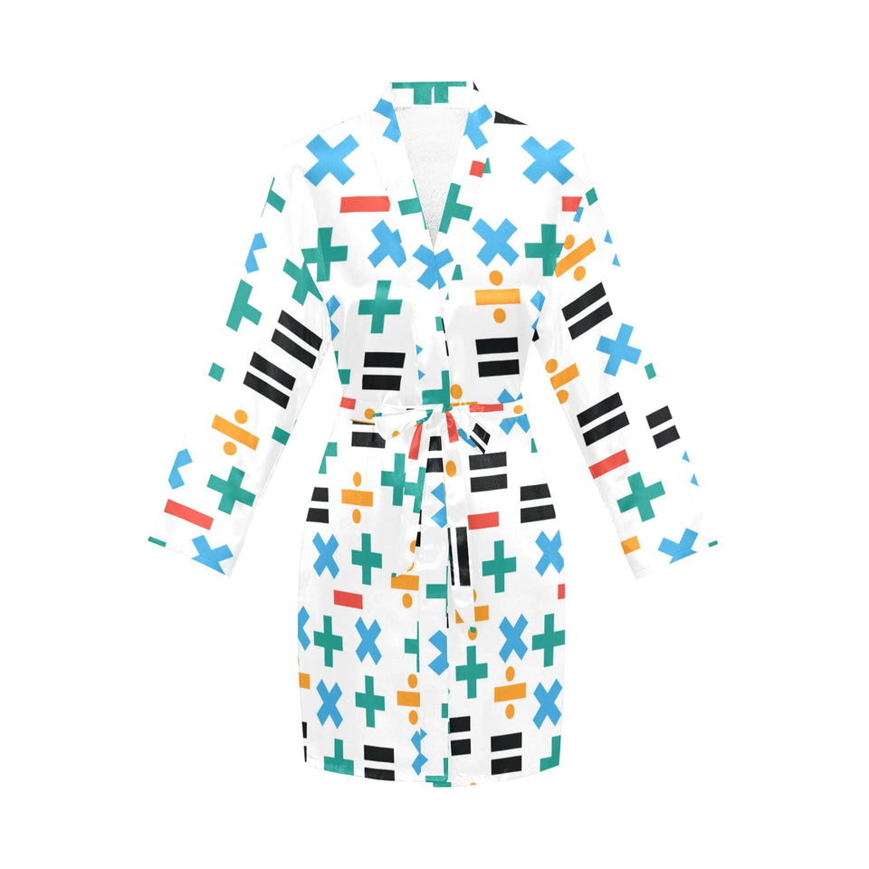 Math Pattern Print Design 05 Women's Long Sleeve Belted Night Robe