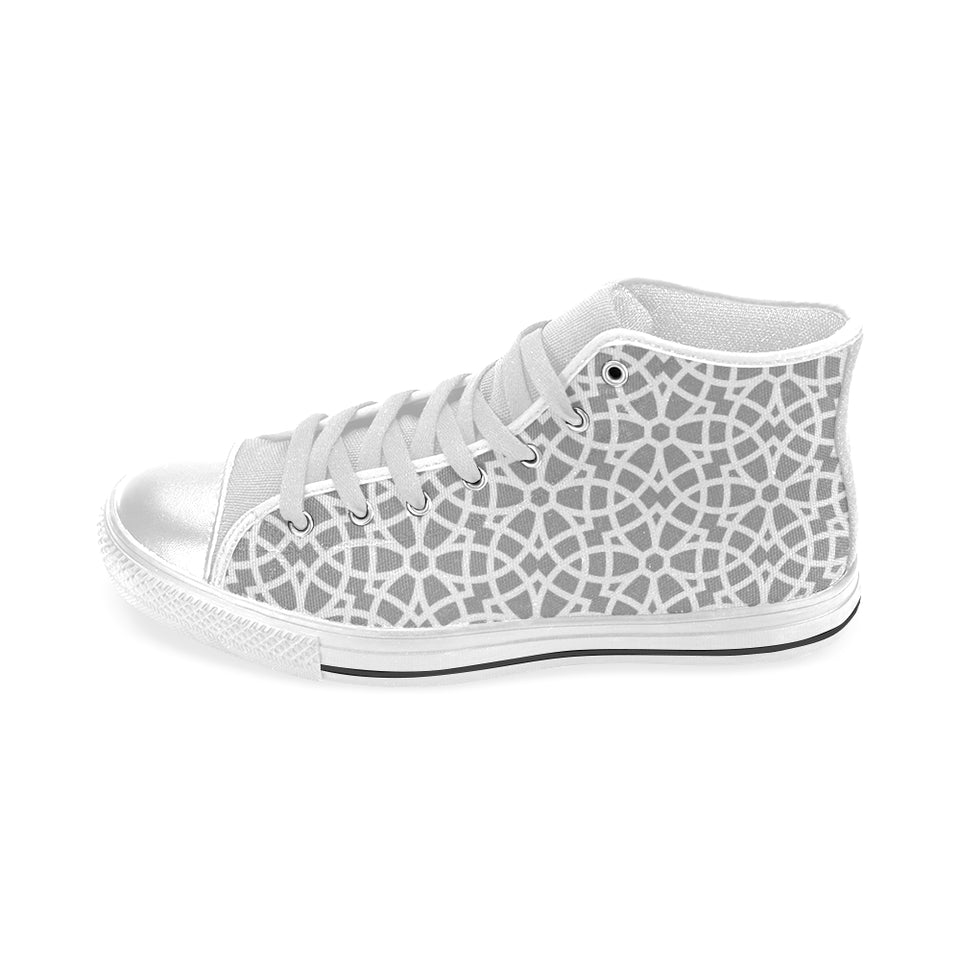 arabic gray pattern Men's High Top Canvas Shoes White