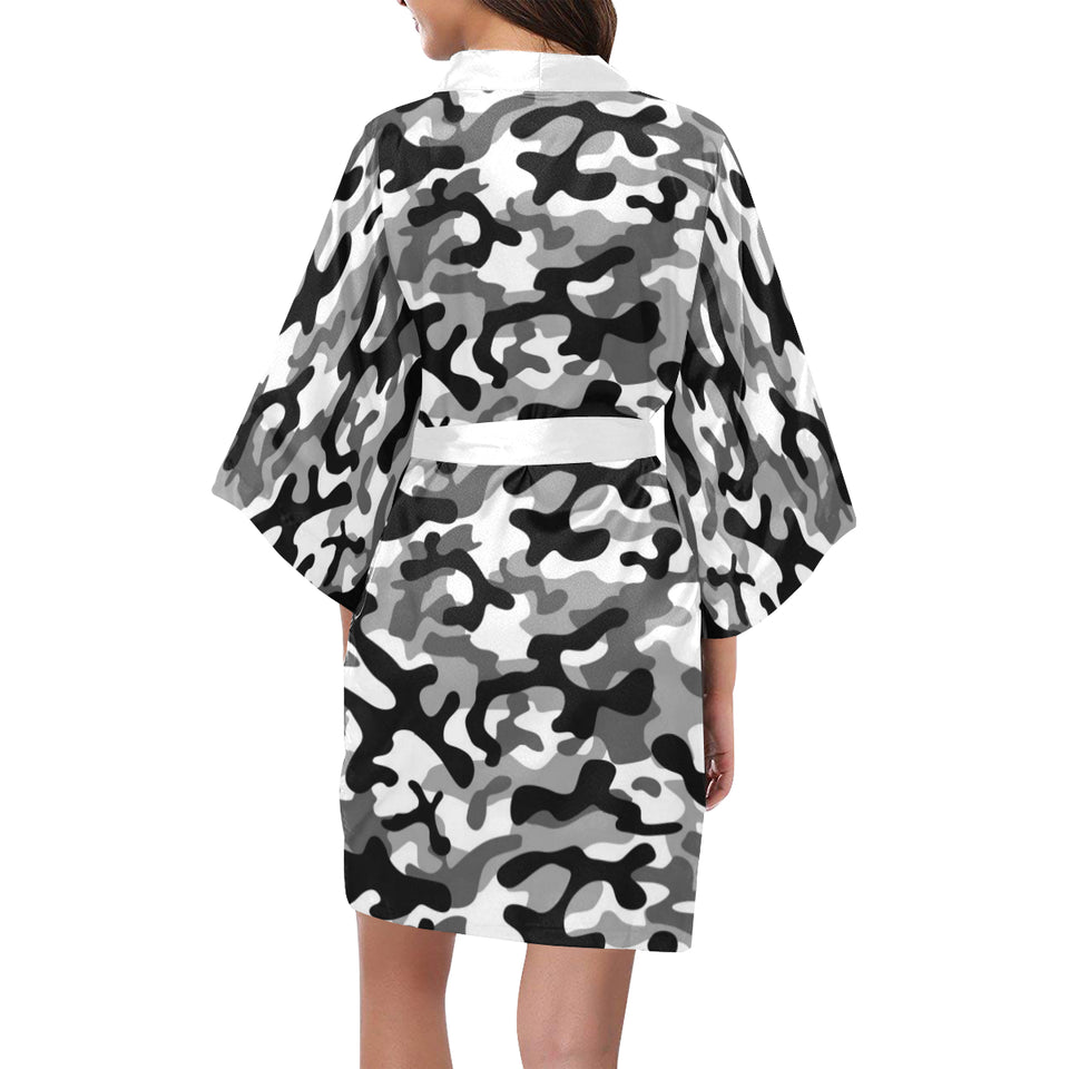Black white camouflage pattern Women's Short Kimono Robe