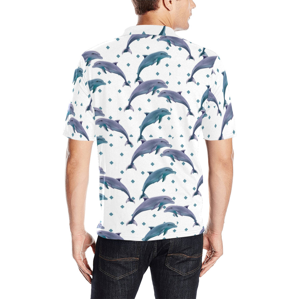 Dolphins pattern dotted background Men's All Over Print Polo Shirt