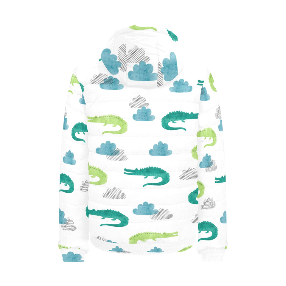 watercolor crocodile pattern Men's Padded Hooded Jacket