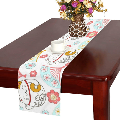 Maneki neko cat fan sakura Table Runner