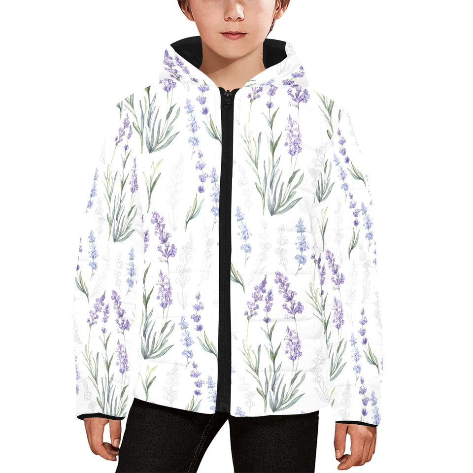 Hand painting Watercolor Lavender Kids' Boys' Girls' Padded Hooded Jacket