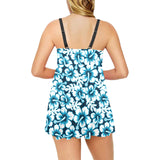Hibiscus Pattern Print Design 04 Chest Sexy Pleated Two Piece Swim Dress