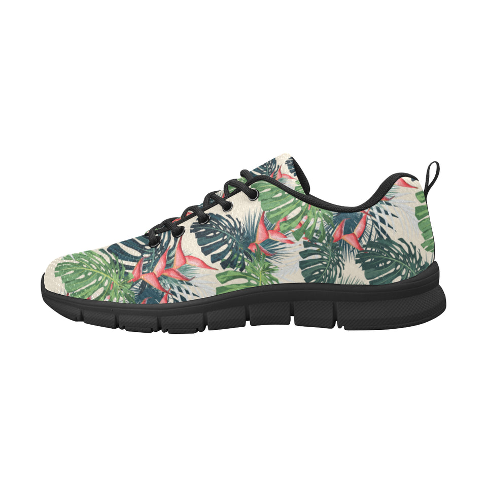 heliconia flowers, palm and monstera leaves Women's Sneaker Shoes