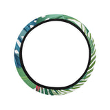 heliconia palm and monstera  leaves pattern Car Steering Wheel Cover