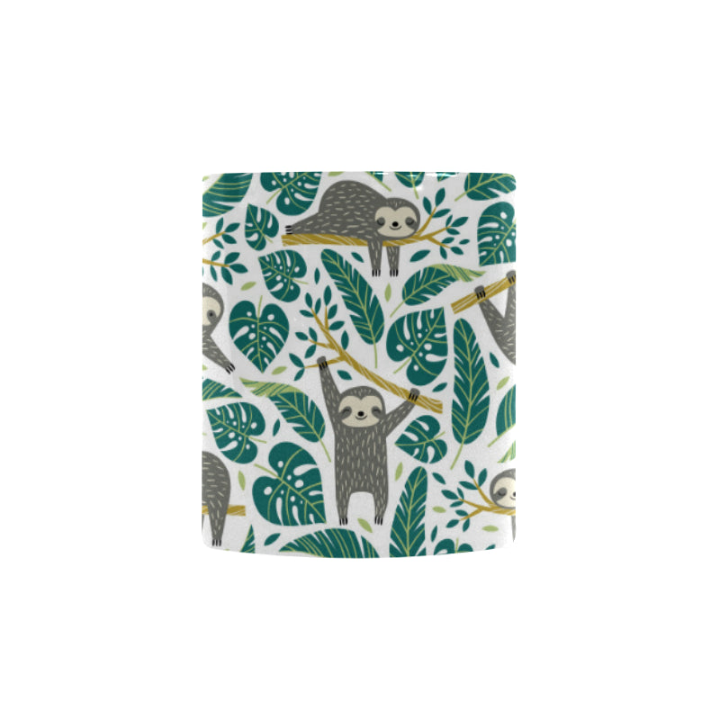 Cute sloths tropical palm leaves white background Morphing Mug Heat Changing Mug