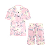 Japanese crane rose pattern Men's V-Neck Short Pajama Set