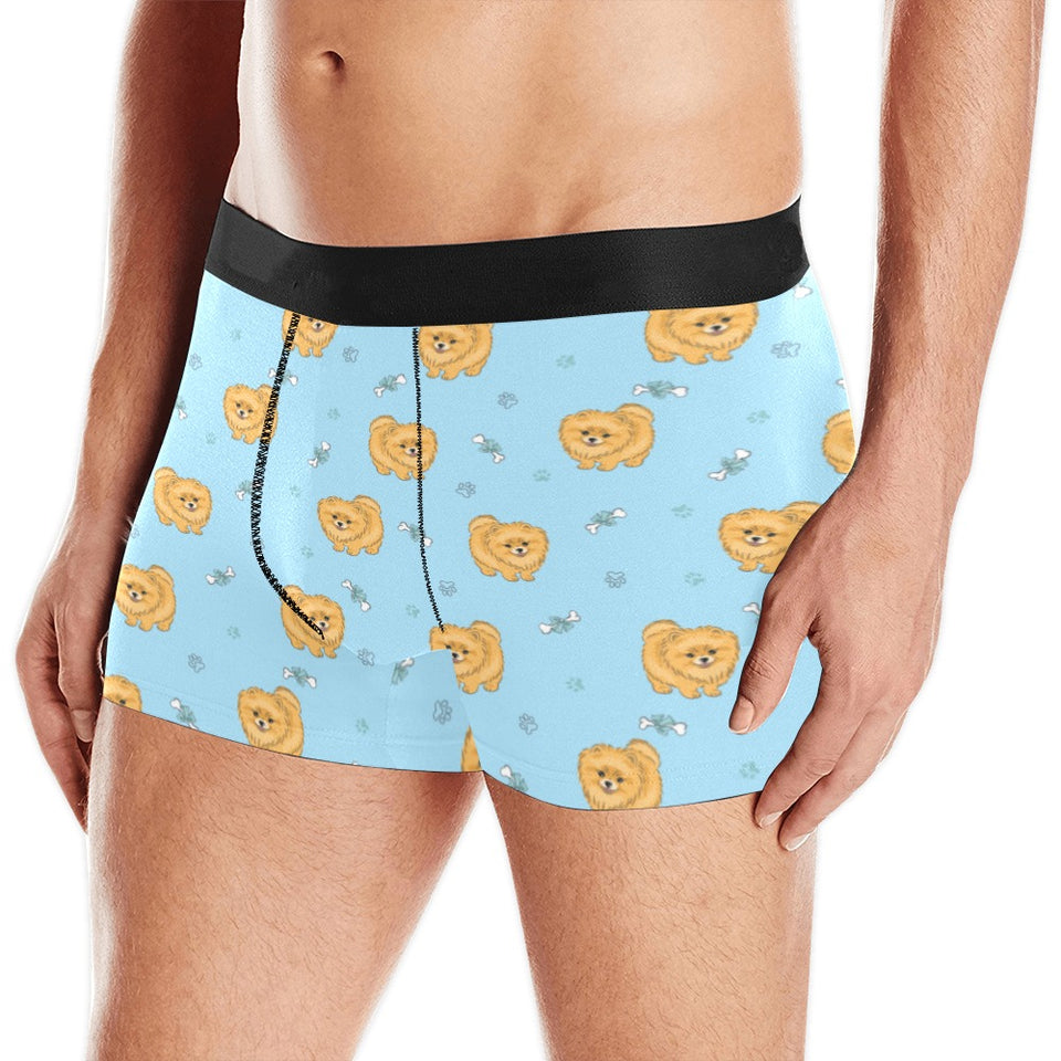 Brown cute pomeranian blue blackground Men's All Over Print Boxer Briefs Men's Underwear