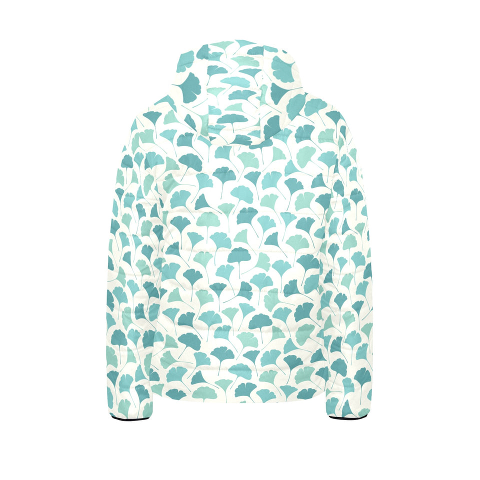 Green ginkgo leaves pattern Kids' Boys' Girls' Padded Hooded Jacket