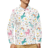 Colorful unicorn pattern Men's Long Sleeve Polo Shirt