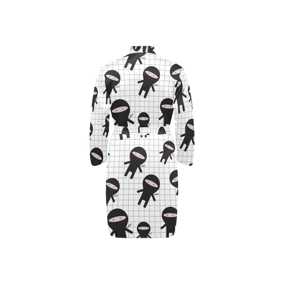 Ninja pattern plaid background Men's Long Sleeve Belted Night Robe