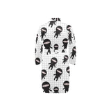 Ninja pattern plaid background Men's Long Sleeve Belted Night Robe