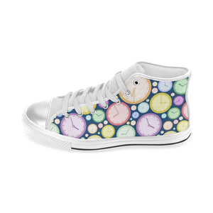 Colorful clock background Women's High Top Canvas Shoes White