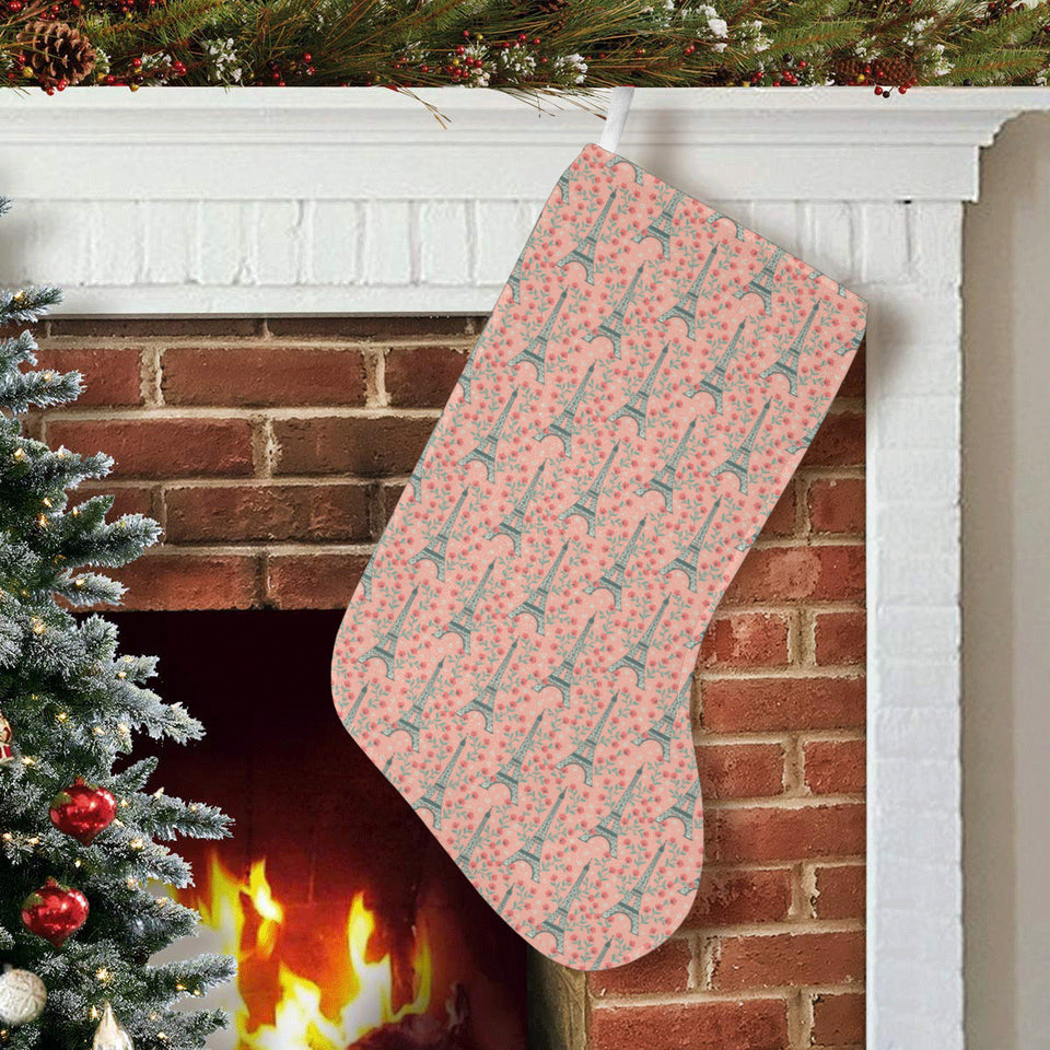 Eiffel Tower Flower Background Pattern Print Desig Christmas Stocking