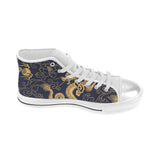 Gold dragon pattern Women's High Top Canvas Shoes White