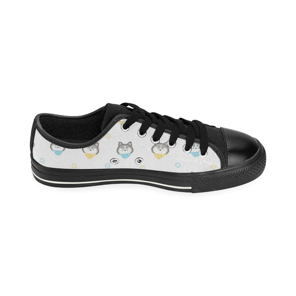 Cute Siberian Husky pattern Men's Low Top Canvas Shoes Black