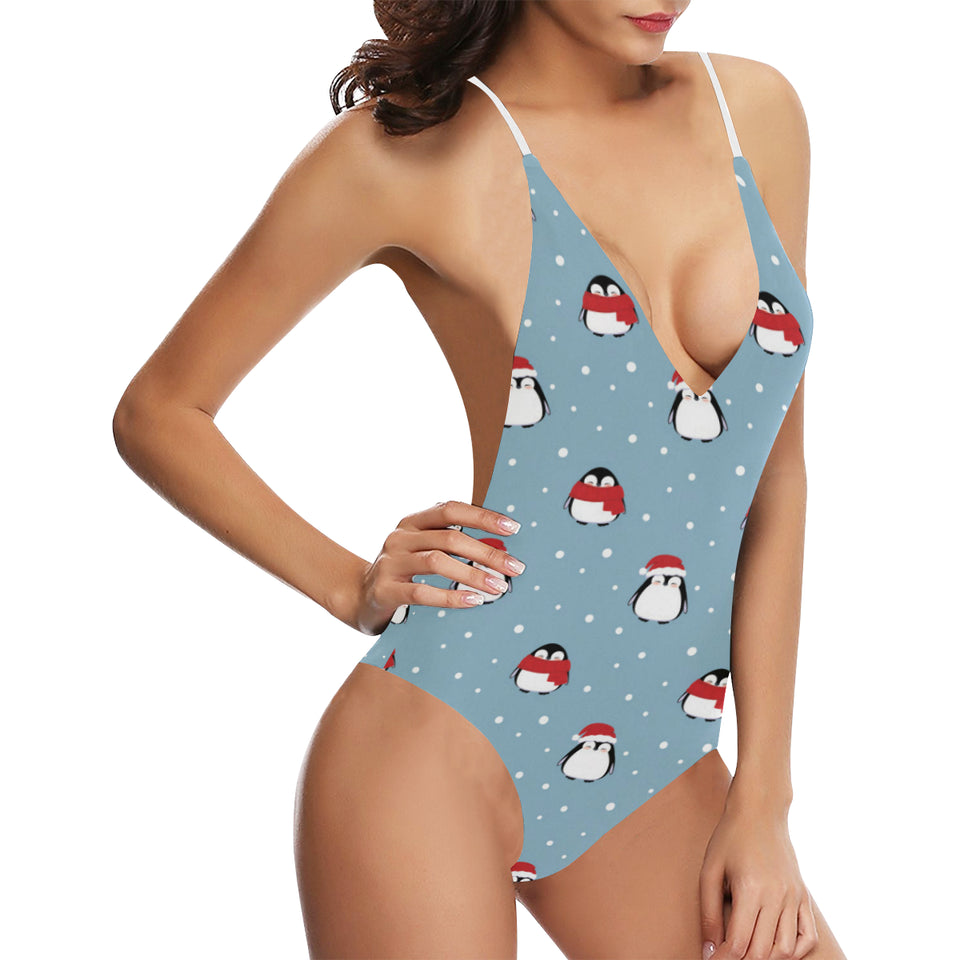 Cute penguin christmas snow pattern Women's One-Piece Swimsuit