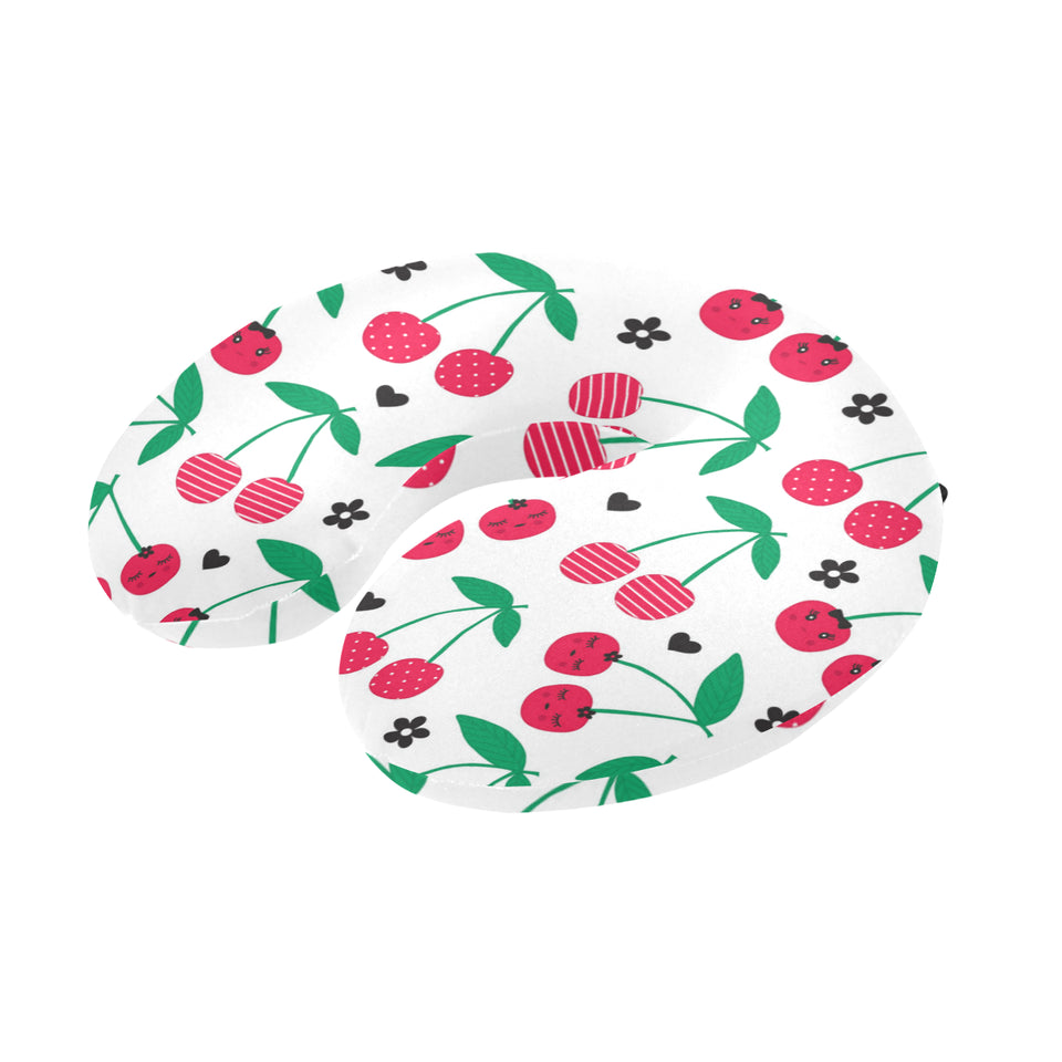 cherry pattern white background U-Shaped Travel Neck Pillow