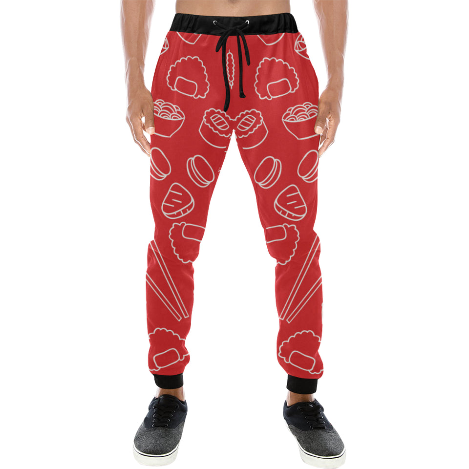 sushi pattern red background Unisex Casual Sweatpants