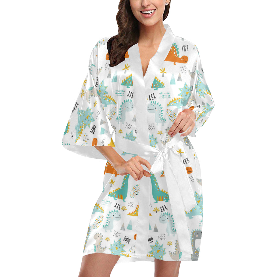 Cute funny kids dinosaurs pattern Women's Short Kimono Robe