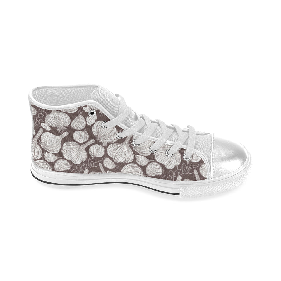 Garlic bulb dark background Women's High Top Canvas Shoes White