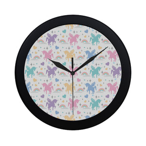 colorful unicorn rainbow heart pattern Elegant Black Wall Clock