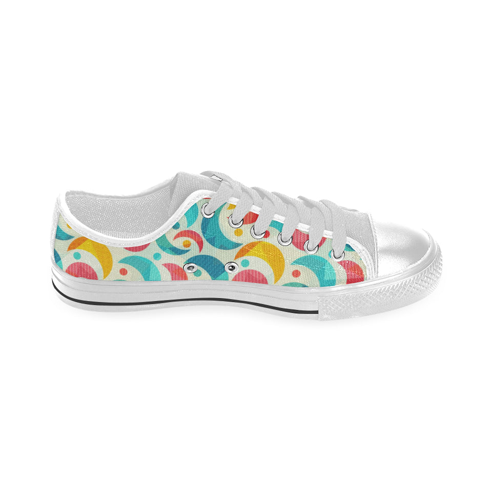 Colorful moon pattern Men's Low Top Canvas Shoes White
