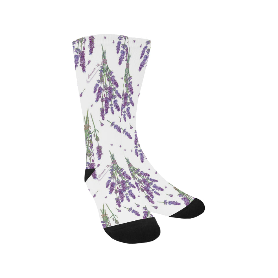 lavender flower design pattern Crew Socks