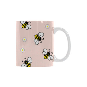 Cute bee flower pattern pink background Classical White Mug (Fulfilled In US)
