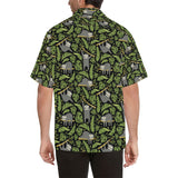 Cute sloths tropical palm leaves black background Men's All Over Print Hawaiian Shirt
