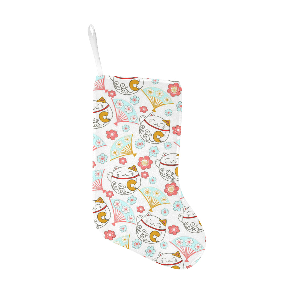 Maneki neko cat fan sakura Christmas Stocking