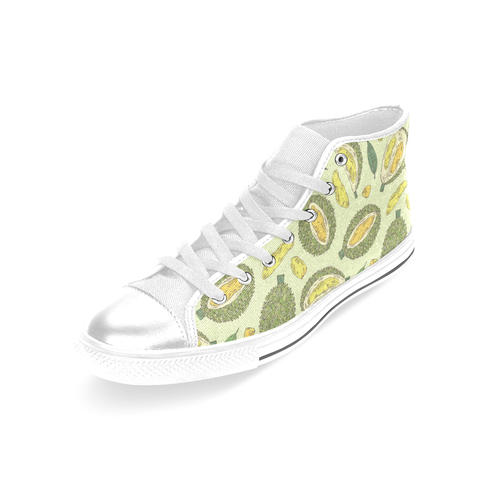 Durian leaves pattern background Women's High Top Canvas Shoes White