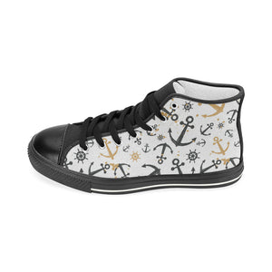 Anchors Rudders pattern Women's High Top Canvas Canvas Shoes Black