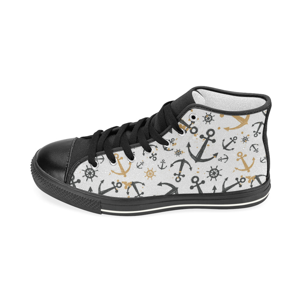 Anchors Rudders pattern Women's High Top Canvas Canvas Shoes Black