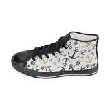Anchors Rudders pattern Women's High Top Canvas Canvas Shoes Black